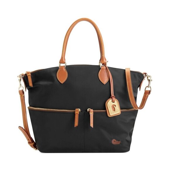 Dooney and Bourke Vanessa Nylon Large Pocket Satchel in Black with Leather Trim - Picture 1 of 16